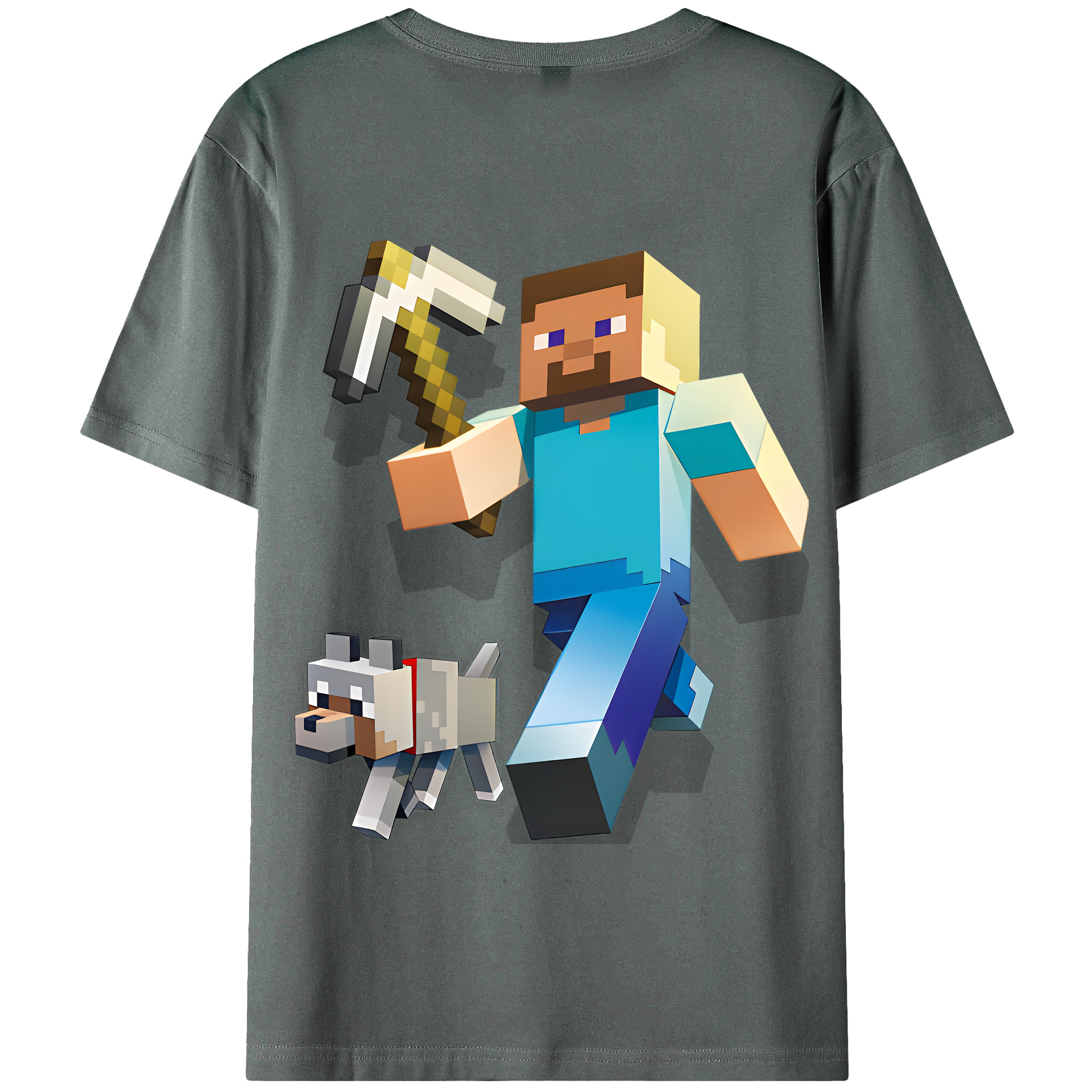 （画像用） マインクラフト ブロックの世界 Minecraft MC Block world 綿100％半袖Tシャツ（背面プリント）
